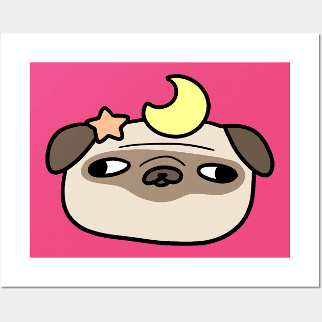 Star and Moon Pug Face Wall Art by saradaboru